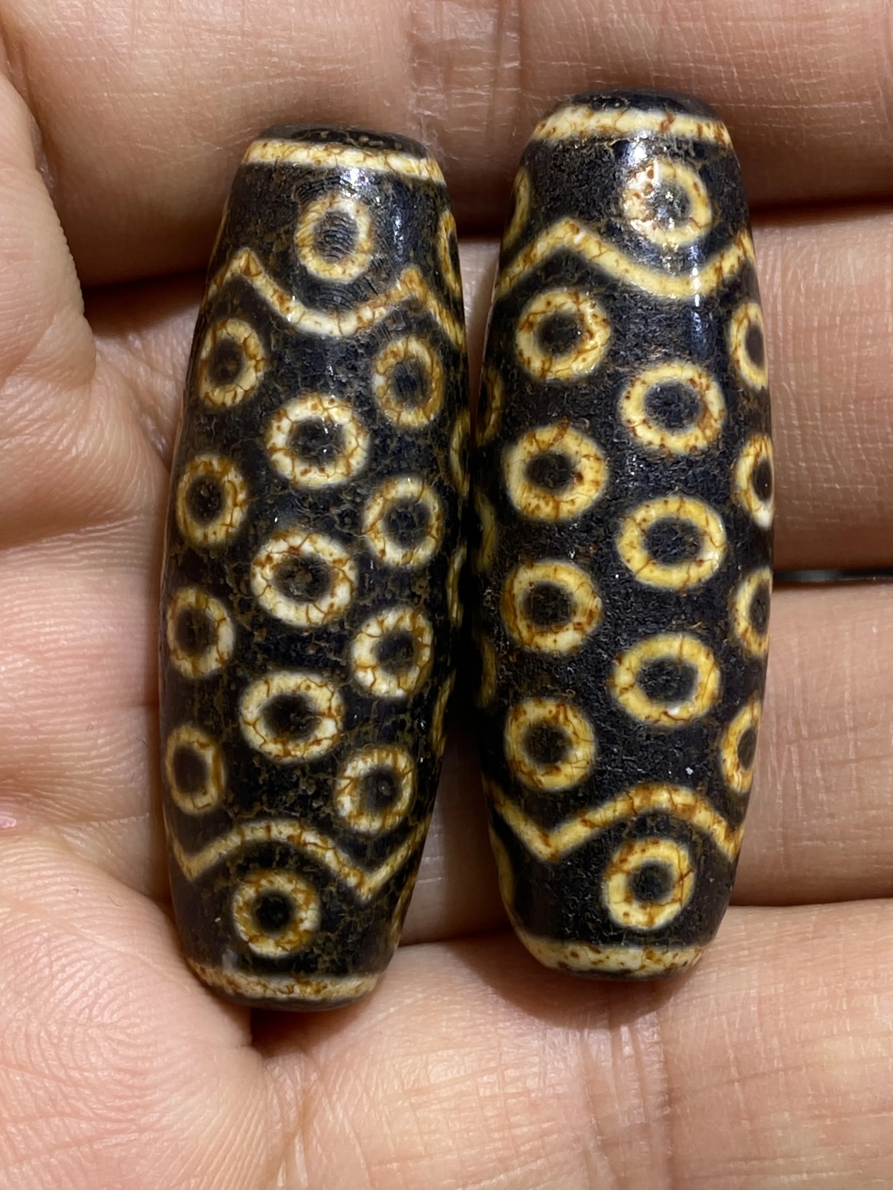 2 of Treasure Magic Tibetan Old Agate Full Dragon Vein 36 Eyed Totem dZi Bead Amulet  Timestown  AA