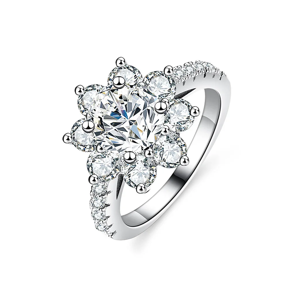 

2025 New 925 Sterling Silver Snowflake Design 1 Carat Eight-Heart Eight-Arrow Zircon Ring for Women