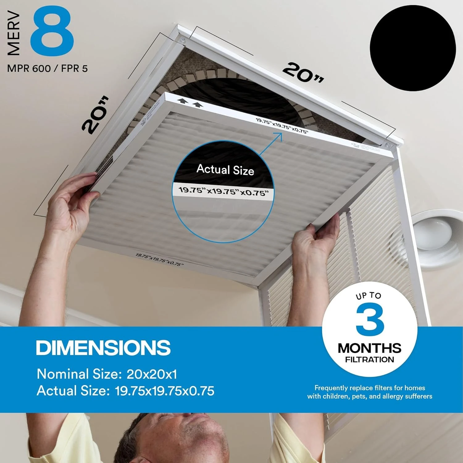 

20x20x1 Air Filter, MPR 600, 6 Pack, Furnace Air Filter for HVAC (Actual Size: 19.75"x19.75"x0.75") DUST, Pet, & Allergy Control