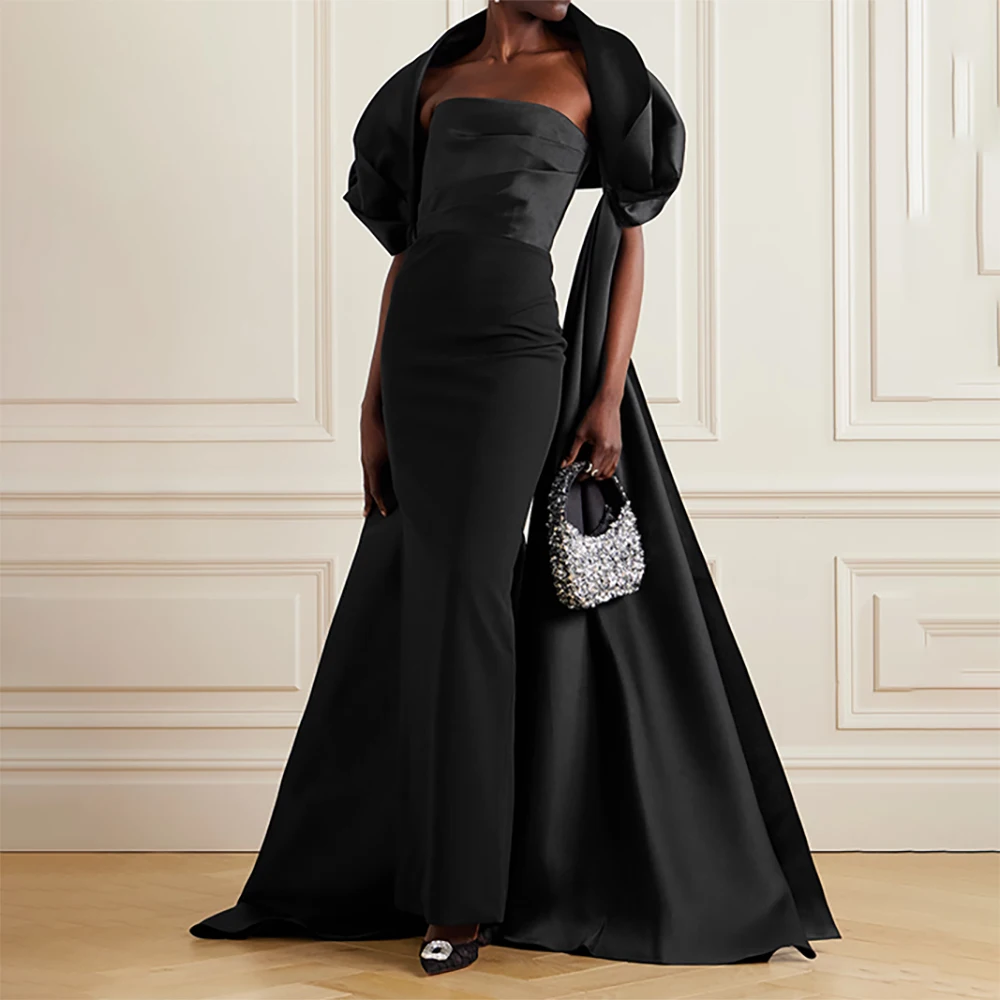 Elegant Evening Dress Strapless Floor-Length Prom Party Gown Women's Sheath Pleated Formal Wedding Guest Cocktail Party Dress