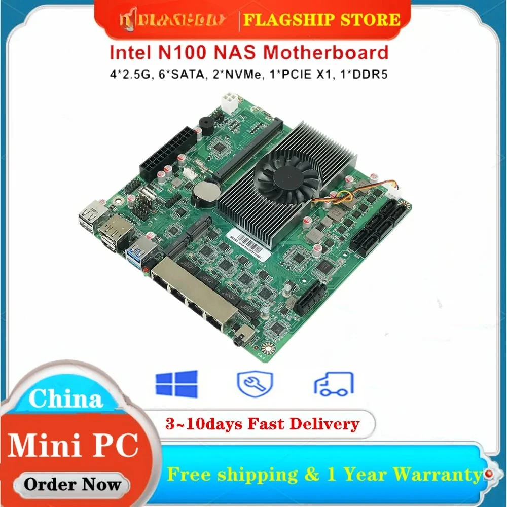 

Материнская плата Intel N150 N100 NAS 12-го поколения с 6 отсеками 6 * SATA3.0 4 * 2,5G i226 PCIE X1 1 * DDR5, 4800 МГц, програмная маршрутизация, брандмауэр, материнская плата ITX