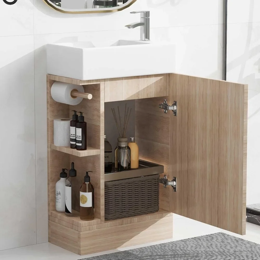 

Bathroom Vanity with Sink 18.6 Inch, Cabinet with Storage Shelf & Toilet Paper Holder, Left or Right Available,