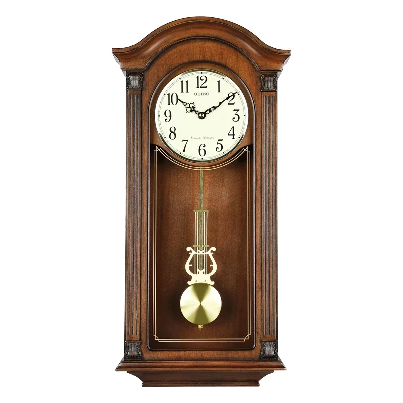 Seiko Clock European-Style Living Room Luxury Music Time Reporting Pendulum Retro Solid Wood Large Wall Clock