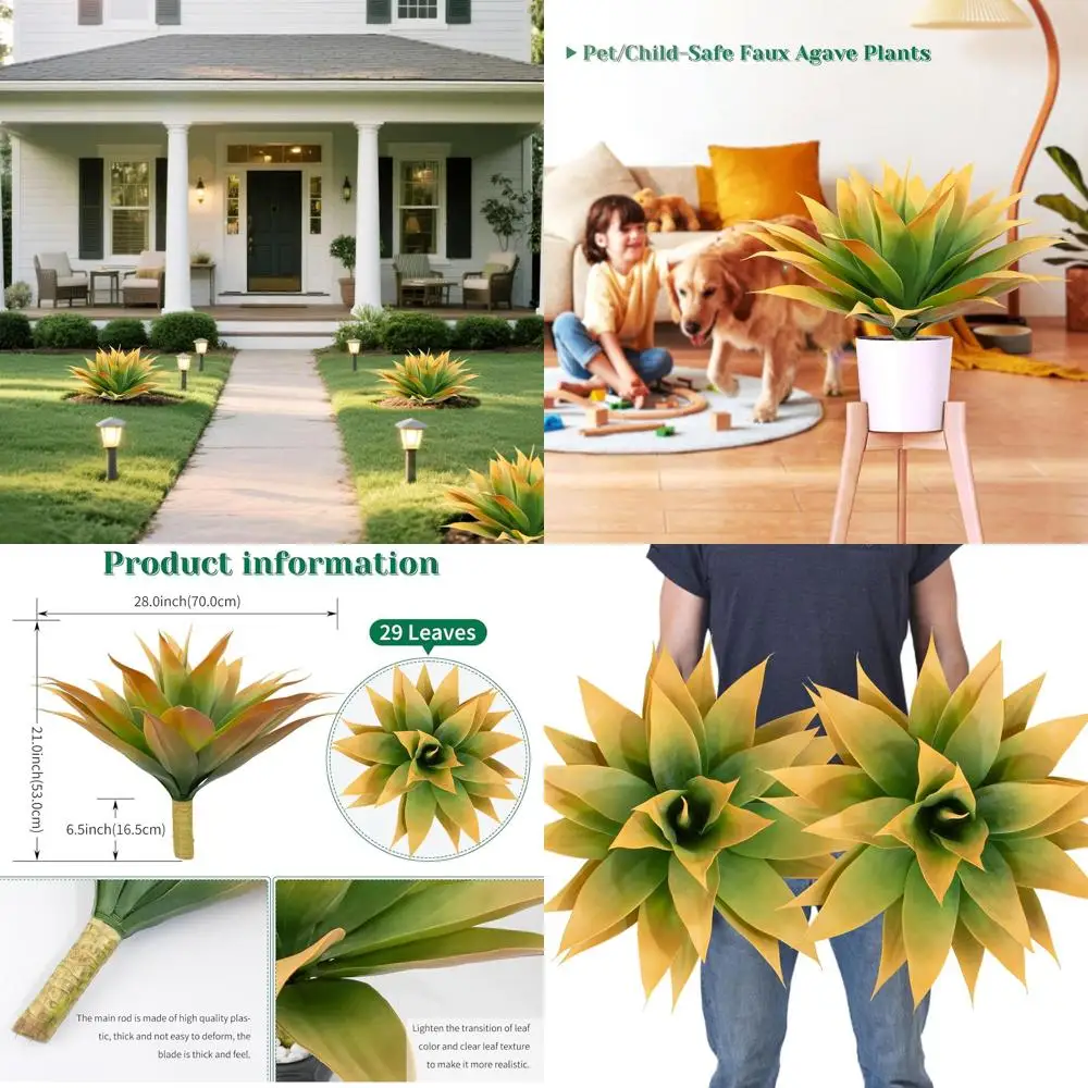

Artificial Agave Plants, 2 Pack, 28 Inch Large Size, UV-Resistant, Fake Succulent Stems, Outdoor Tropical Plant Greenery for Fro