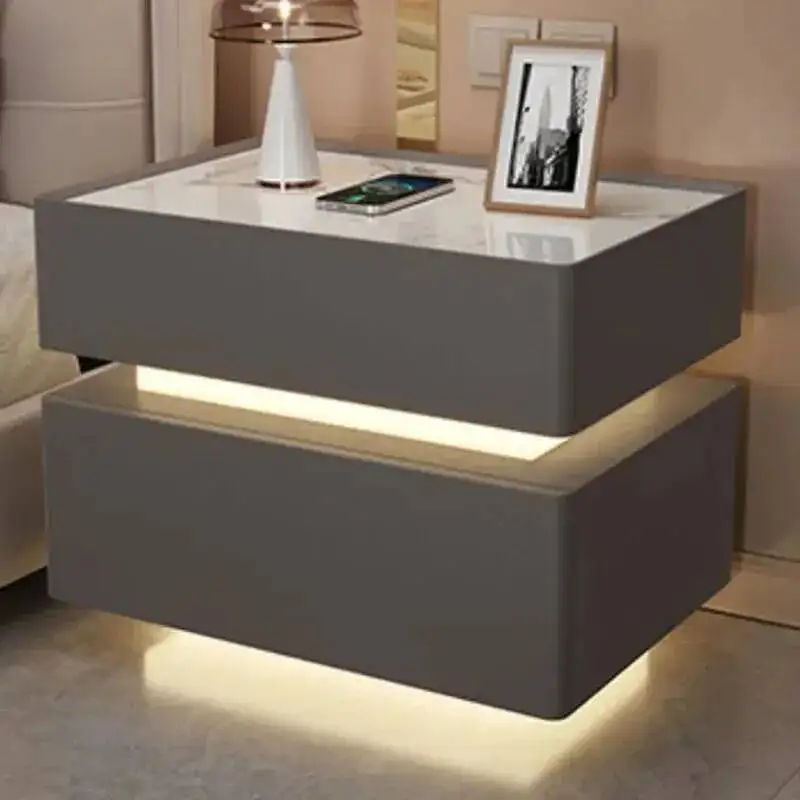 

Saving Night Stand Wooden White Space Smart Console Designer Bedside Cabinet Drawers Table De Nuit Mid Century Modern Furniture