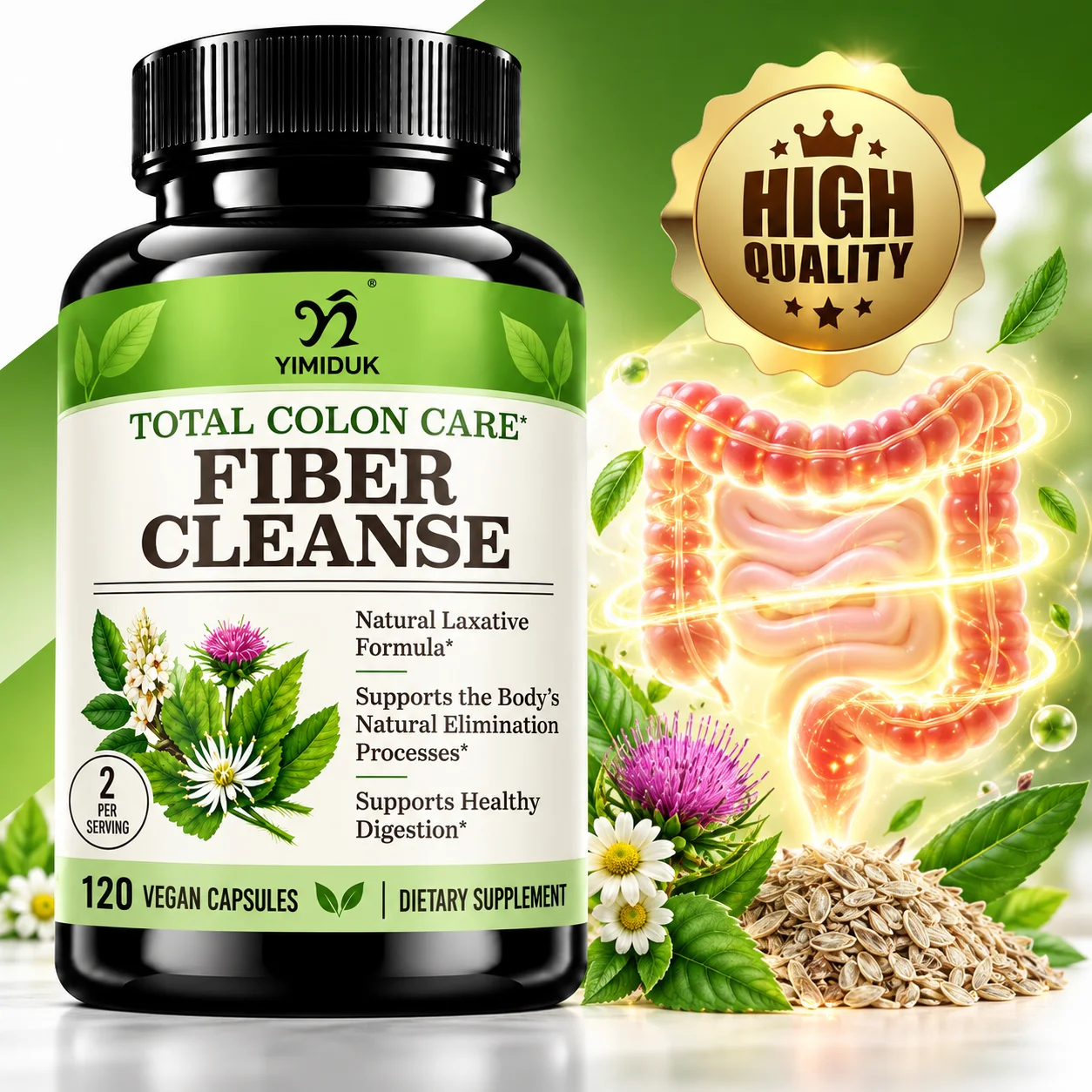 Gut & Colon Care Supplement, Fiber Cleanse, Prebiotics, Digestive Enzymes, Boost Digestion, Bowel Regularity,Support Gut Balance