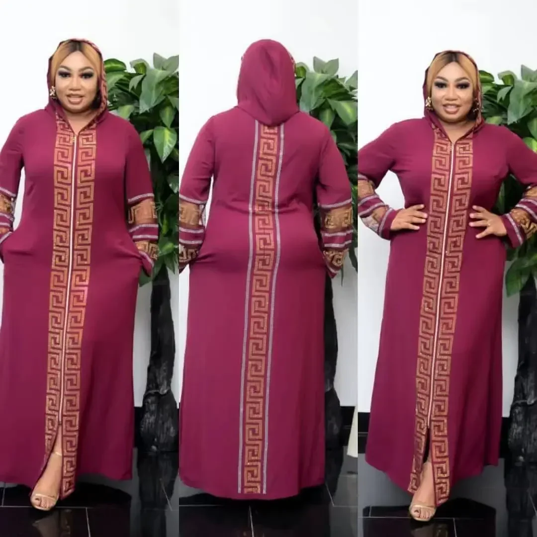 Hooded African Dresses for Woman, Muslim Style Clothing, Islamic Abaya, Fashionable Drill Decoration, Quality Luxury Robe, 2024