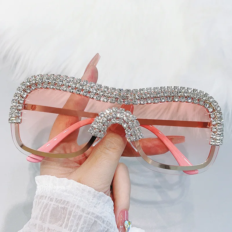 Y 2K Vintage Punk Diamant Randloze Zonnebril Vrouwen Zonnebril Merk Ontwerper Trend Luxe Kristal Strass Metalen Tinten