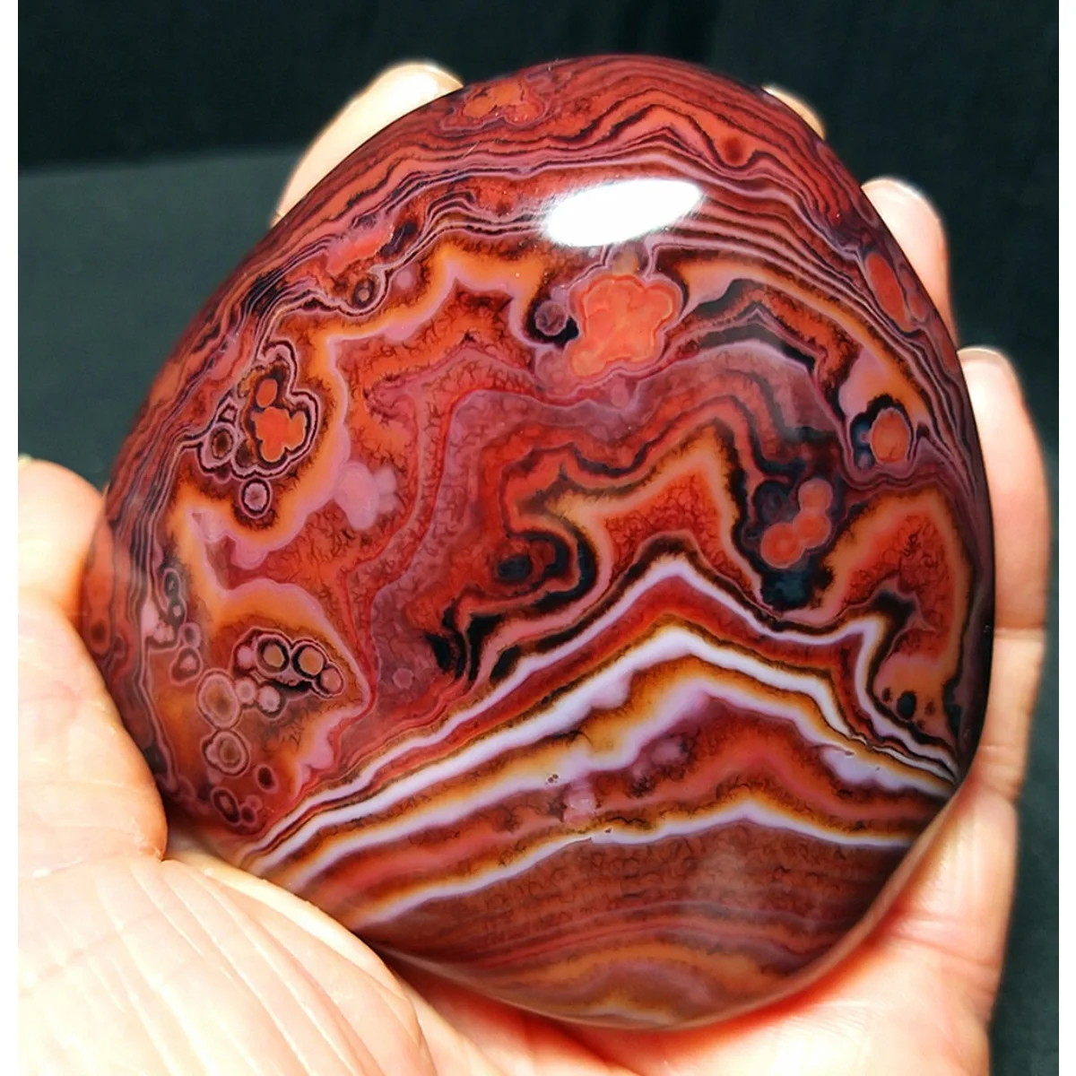 Large Vibrant Color Banded Agate Palm Stone, Tumbled Polished, Authentic Stone, Jewelry Making, Natural Stone, Table Display