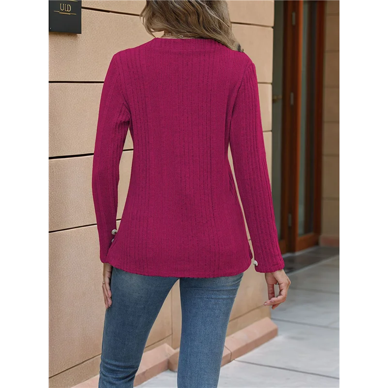 

Women's Chic Solid Textured Shirts Basic Cotton Pit Stripes- Shirts Sweatshirt