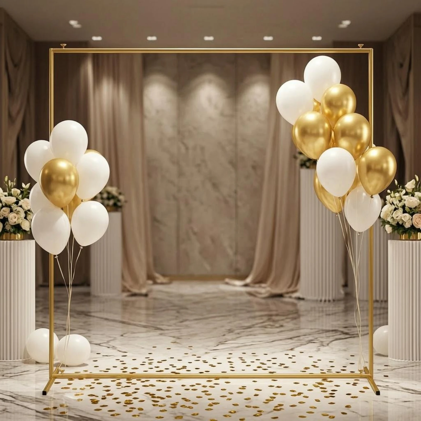 Square Backdrop Frame Event Display Metal Backdrop Stand Freestanding Frame Sturdy Gold Balloon Arch Stands for Parties, Events - view 4