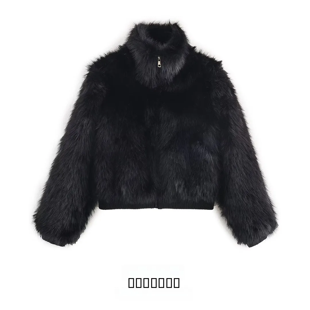 

Faionable mat Artificial Fur Stand Collar Coat for Women New Arrival Street Sle Long Sve Zipper Closure Jaet