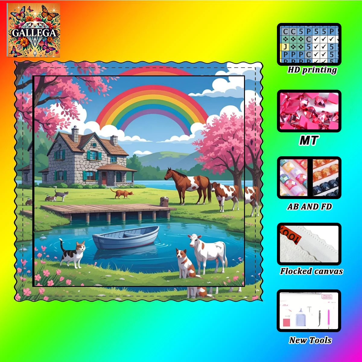 

【maria Diamond Art】Rainbow Prairie with Metal Rhinestone Crystal AB Rhinestone Fairy Dust Rhinestone Perfect Resin Diamond Pa