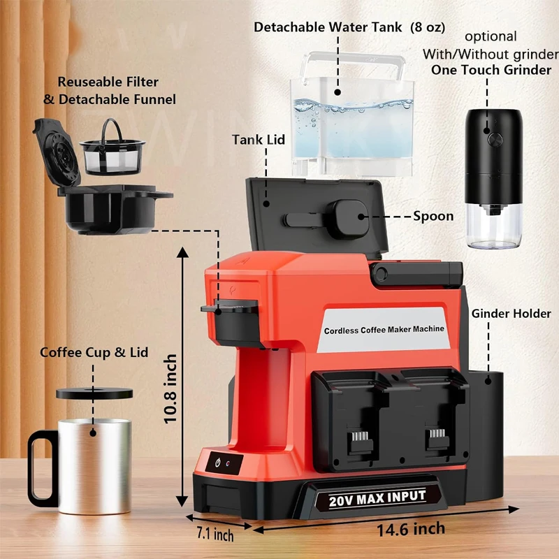 Cordless Coffee Machine Outdoor Portable Coffee Maker For Milwaukee 18V Lithium Battery 3 Brewing Options Camping Travel
