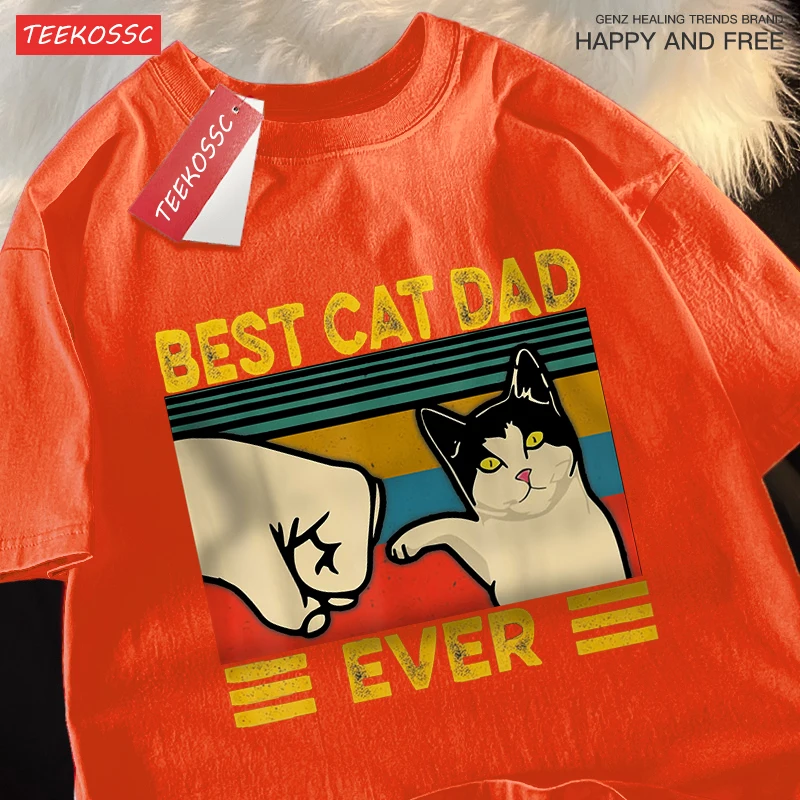 Best Cat Dad Ever Punch Male Female Tops Oversized Cotton Tee Clothes Summer Street T Shirts Fashion Breathable Tshirt Couple