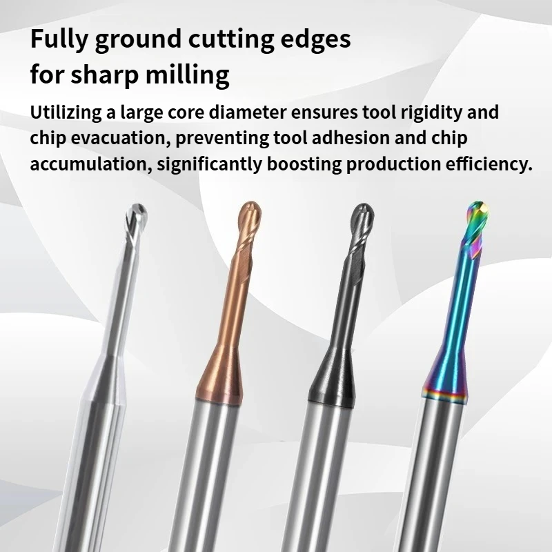 Micro Ball End Mill Long Neck Milling Cutter Carbide CNC Small Mini Rib Deep Machining Cutter R0.15-R1.5 Tool for Steel Metal
