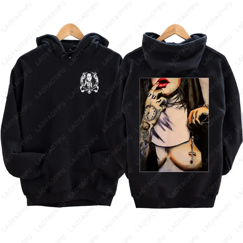 The Bad Nun Satan Street Hip-Hop Nun Print Fleece Sweater Harajuku Autumn and Winter Casual Long-sleeved  Antisocial Men Hoodie