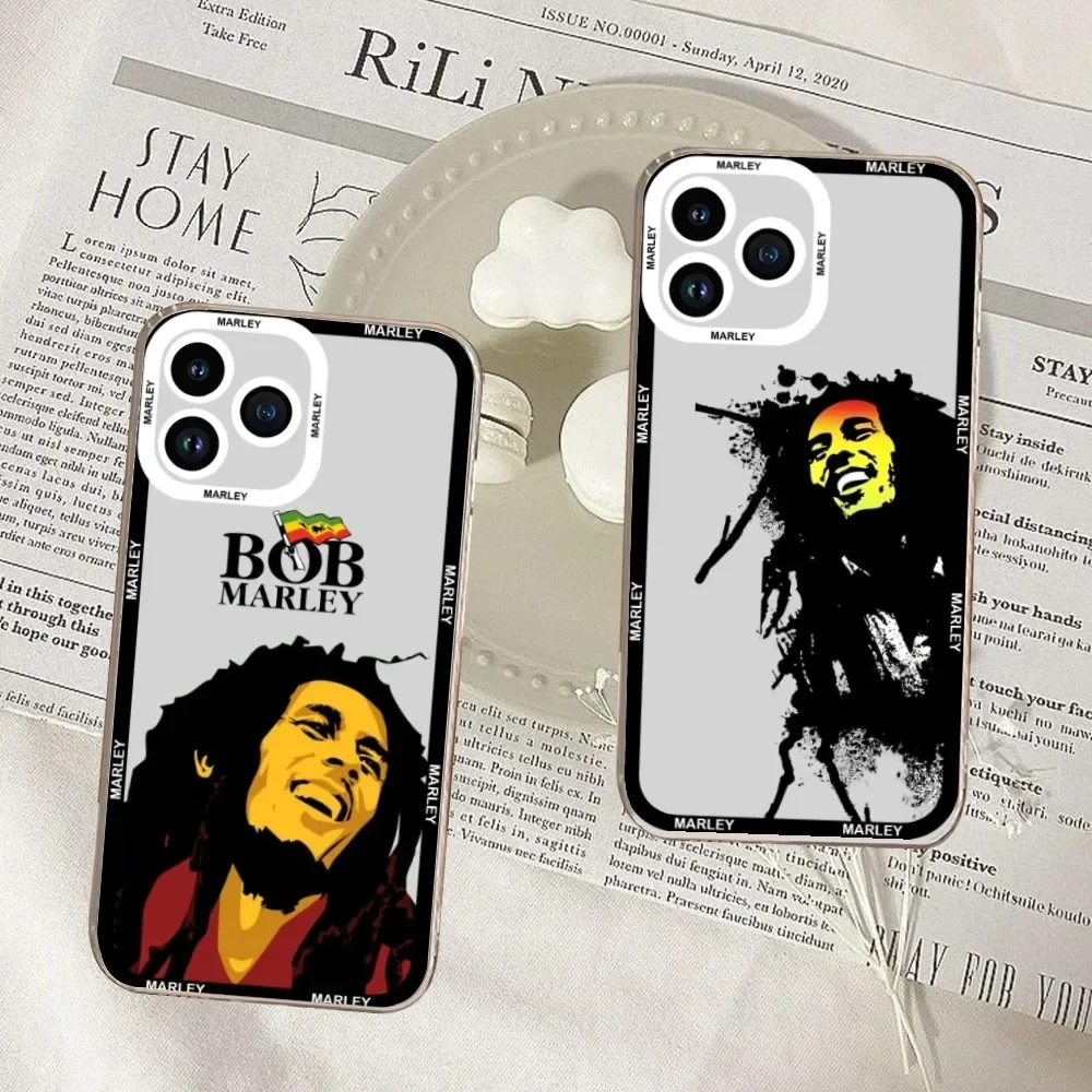 Famous Music Singer Star Bob Marley Phone Case For iPhone 11 12 Mini 13 14 15 Pro Max Transparent Shell