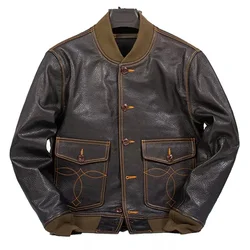 Spring Men's A1 Black Jacket Plus Size 4XL American Military Style Natural Sheepskin Autumn Slim Fit Genuine Leather Coats