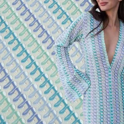 Color Blocking Hooked Edge Knitted Fabric Pure Polyester Warp Knitted Lace Hollow Jacquard Fashionable Women's Clothing Fabric