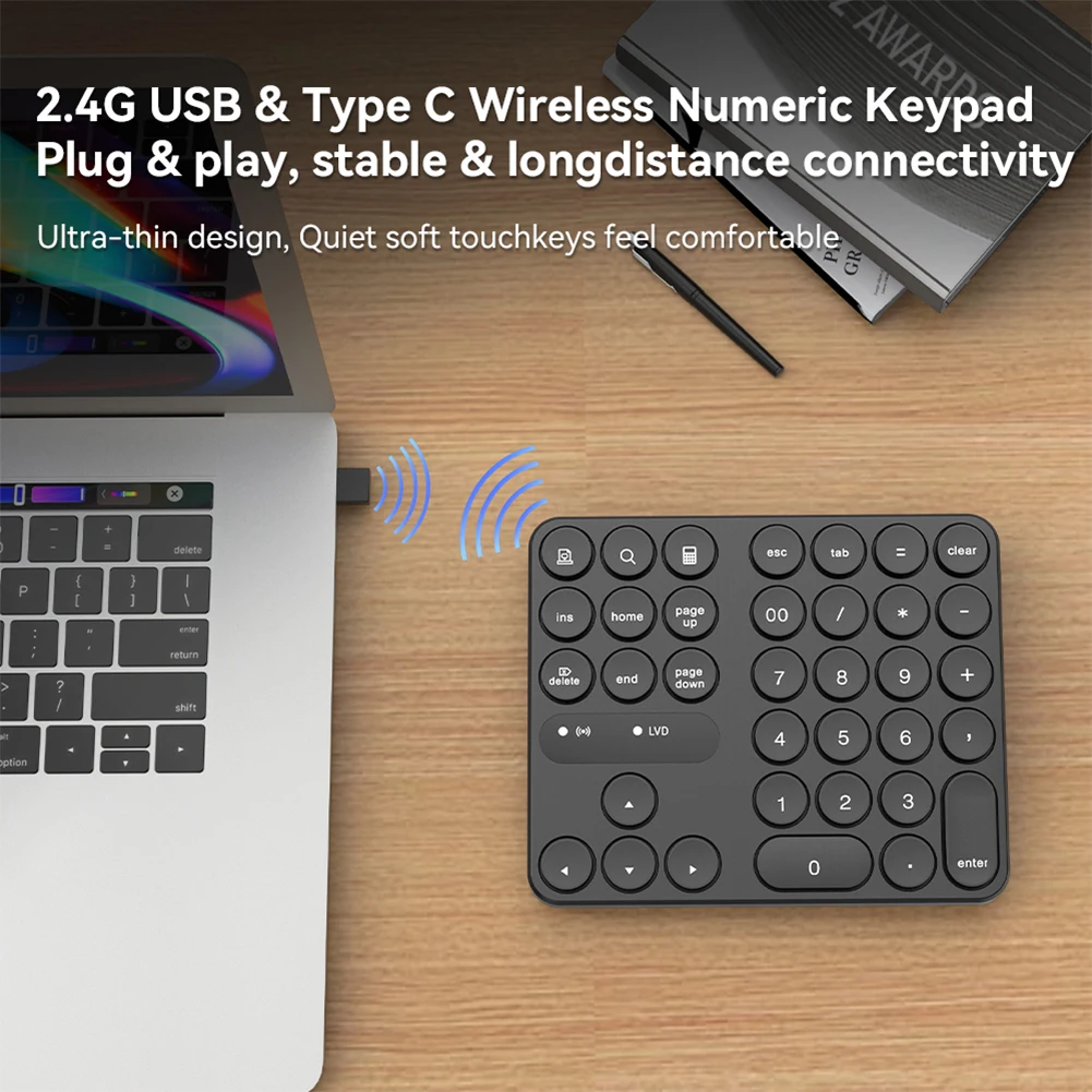 2.4G Wireless Mini Numeric Keypad 35 Keys Number Keypad Digital Keyboard Accounting Number Pad for Laptop Desktop PC
