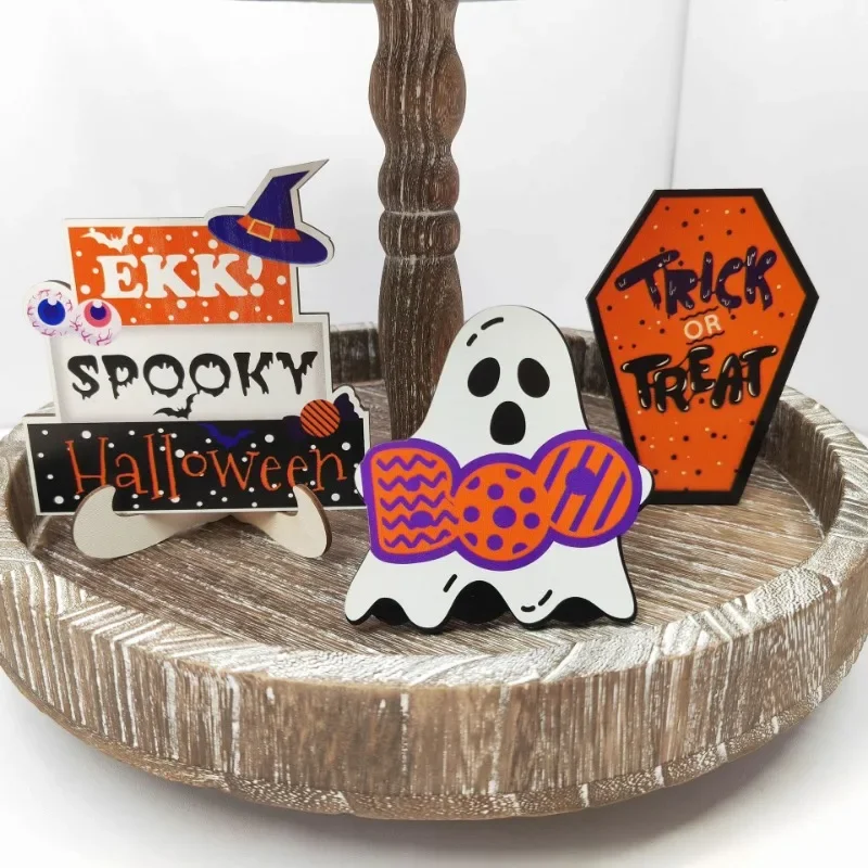 

Six Piece Halloween Layered Tray Flowerpot Desktop Decoration Wooden Ghost Party Decoration Layered Tray Halloween Ornaments