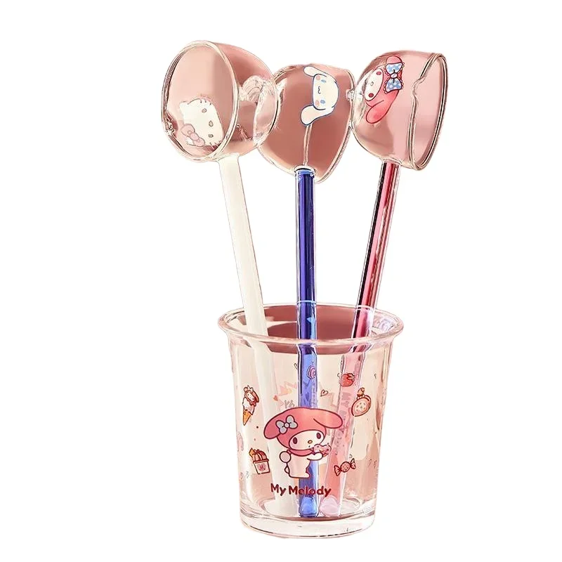 Sanrio Hello Kitty My Melody Anime Kawaii Ins Glass Soup Spoon Cute Cinnamoroll Household Large Drink Soup Spoon Tableware Toys