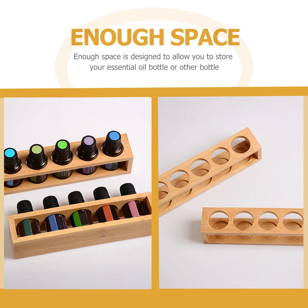 

Essential Oil Storage Rack Display Tray Aromatherapy Diffuser Bamboo Shelf Organizer 5 Holes Durable Practical Accessories