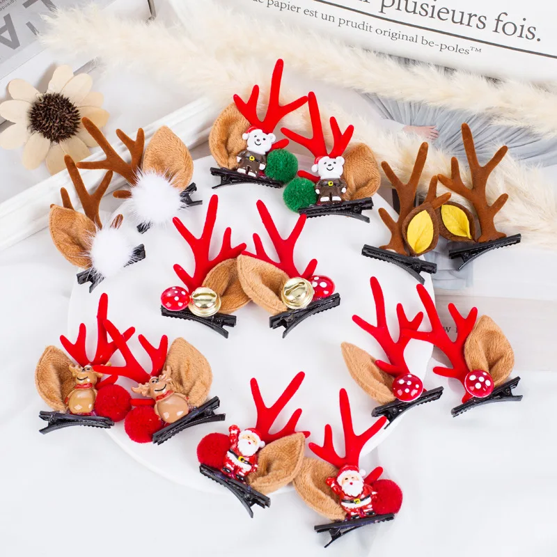 

2pcs Cute Antler Deer Ear Hairpin Christmas hair clips for girls Santa Claus Snowman Barrettes for Girls Headwear Accessories