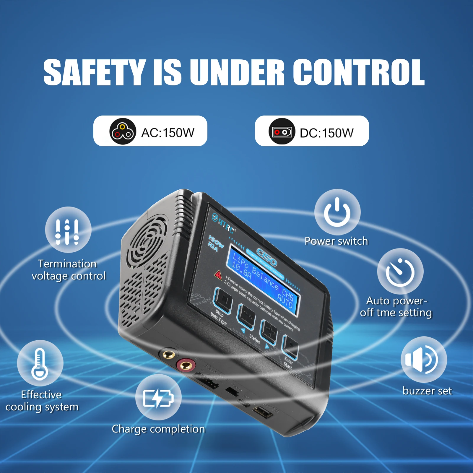 HTRC C150 التوازن يبو شاحن مفرغ شاشة الكريستال السائل التيار المتناوب/تيار مستمر 150 واط 10A شاحن ل يبو LiHV الحياة ليلون NiCd NiMh Pb البطارية