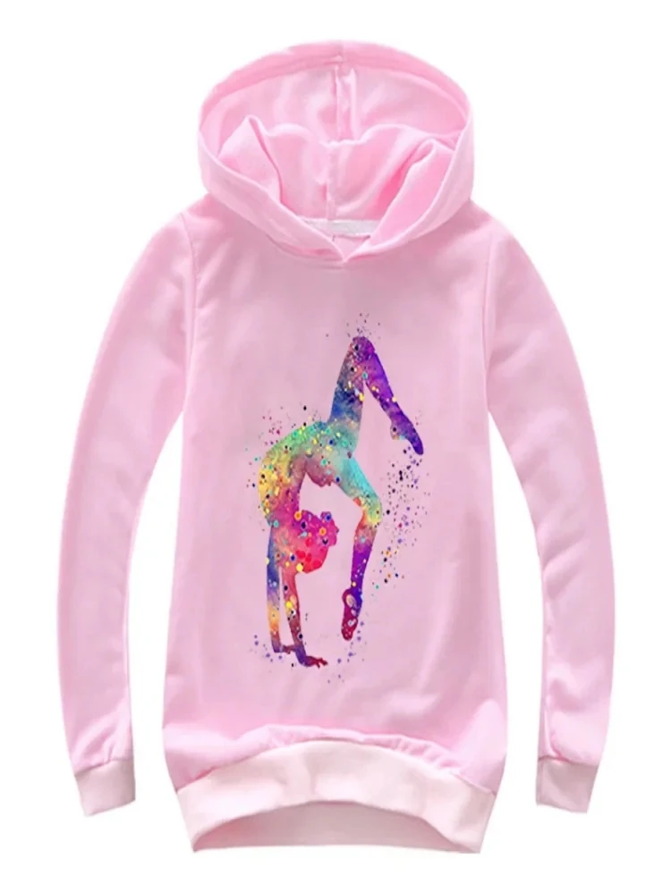 Watercolor Gymnastics Cute Cartoon Hoodies Kids Boys Sweatshirts Pullover Outerwear Hoodie Girls GYM Streetwear Hoody Boys Cloth