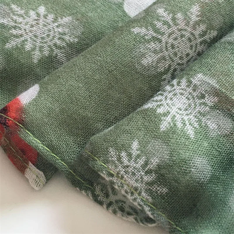 2024 New  Green Christmas Scarf Balinese Yarn Printed Santa Snowman Elk Scarf Production Customization