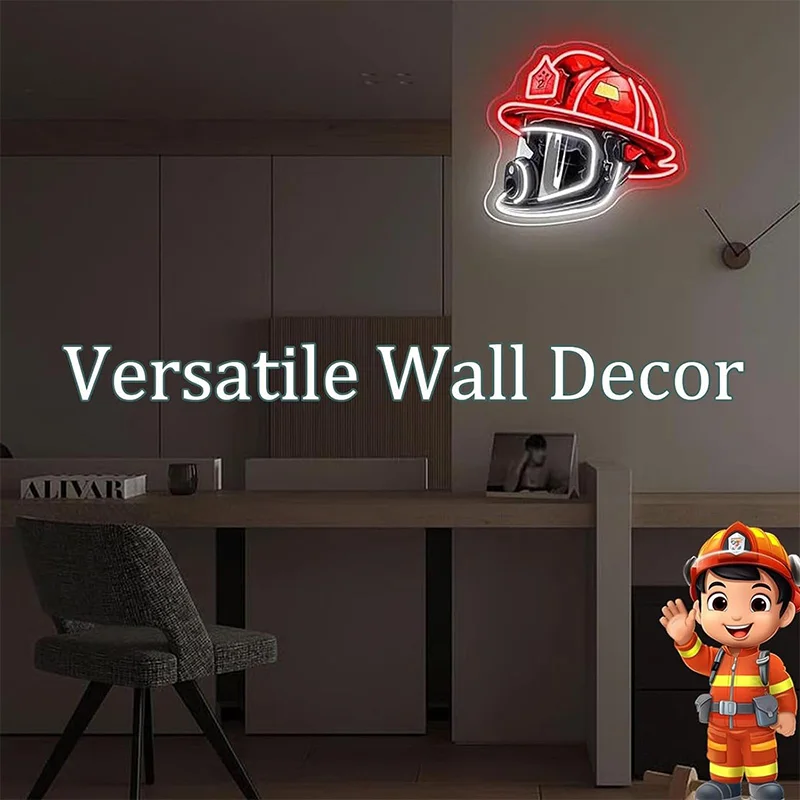 2D Firefighter Helmet USB Plug In Fire Hat Neon Light 5V LED Firefighter Tool Decorative Light Fixture Mood Light Home Decor
