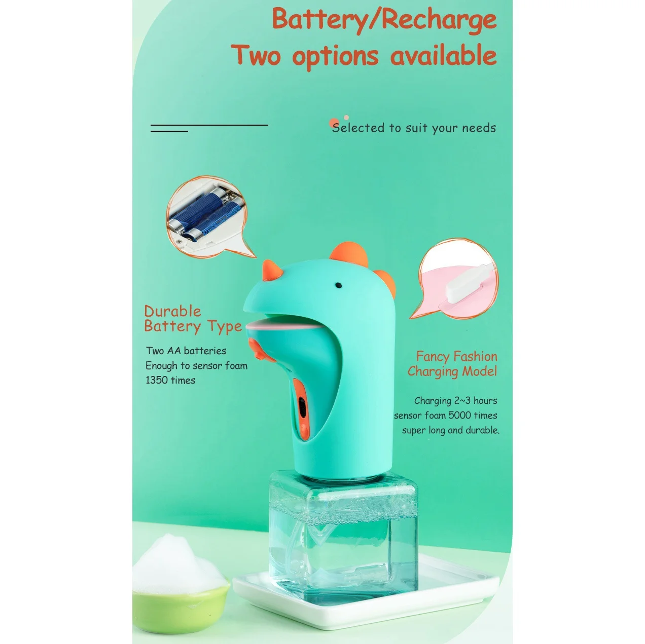 プロモーション！ 自動ソープディスペンサータッチレスハンドソープディスペンサー子供のためのかわいい恐竜泡ディスペンサー浴室のカウンタートップ