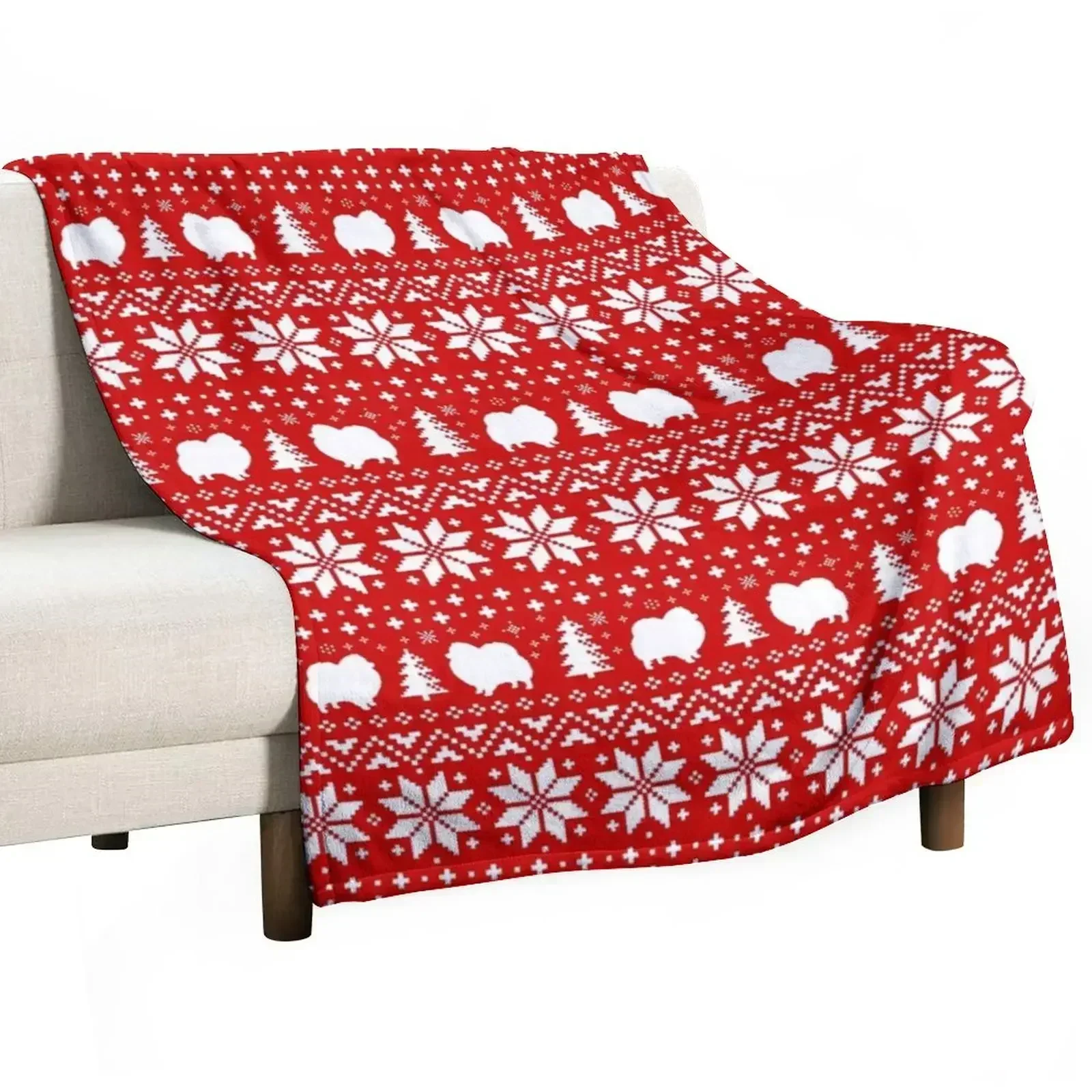 

Pomeranian Dog Silhouettes Red and White Christmas Holiday Pattern Throw Blanket Softest For Sofa Thin Nap Blankets