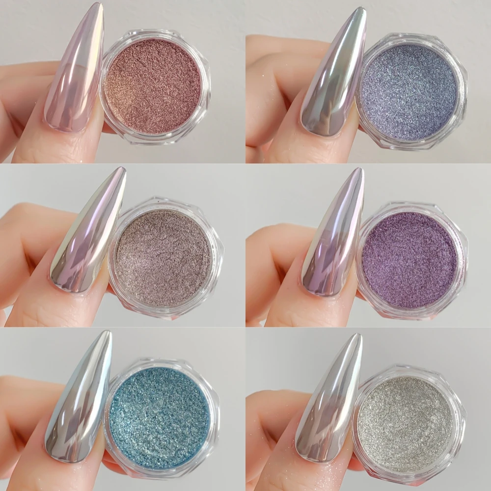 1 scatola di seta al chiaro di luna in polvere per nail art glitter effetto specchio metallico pigmento cromato polvere per unghie Super Flash Aurora polvere per sfregamento delle unghie