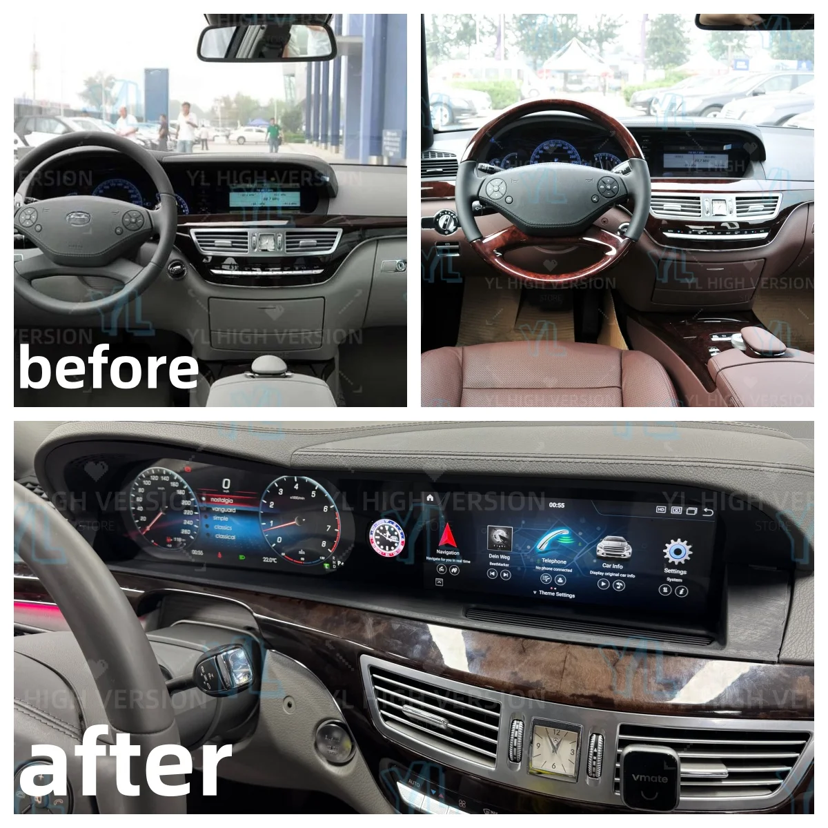 

Digital Cluster For Mercedes-Benz S W221 2006-2013 Dual Screen Android Auto Car Radio Wireless Carplay Head Unit DSP Dashboard