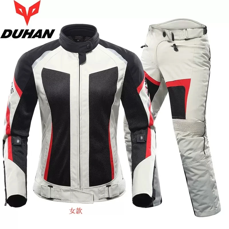 DUHAN Motorcycle Jacket Women Moto Suit Breathable Pants Cycling Clothing Summer Motorbiker Riding Clothing Body Protector