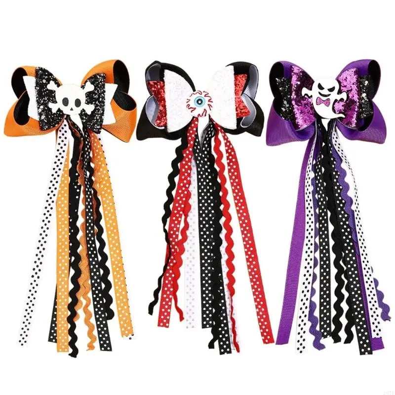 

2025 New Halloween Ribbon Hair Bows Long Tail Hair Barrettes Halloween Hair Accessories