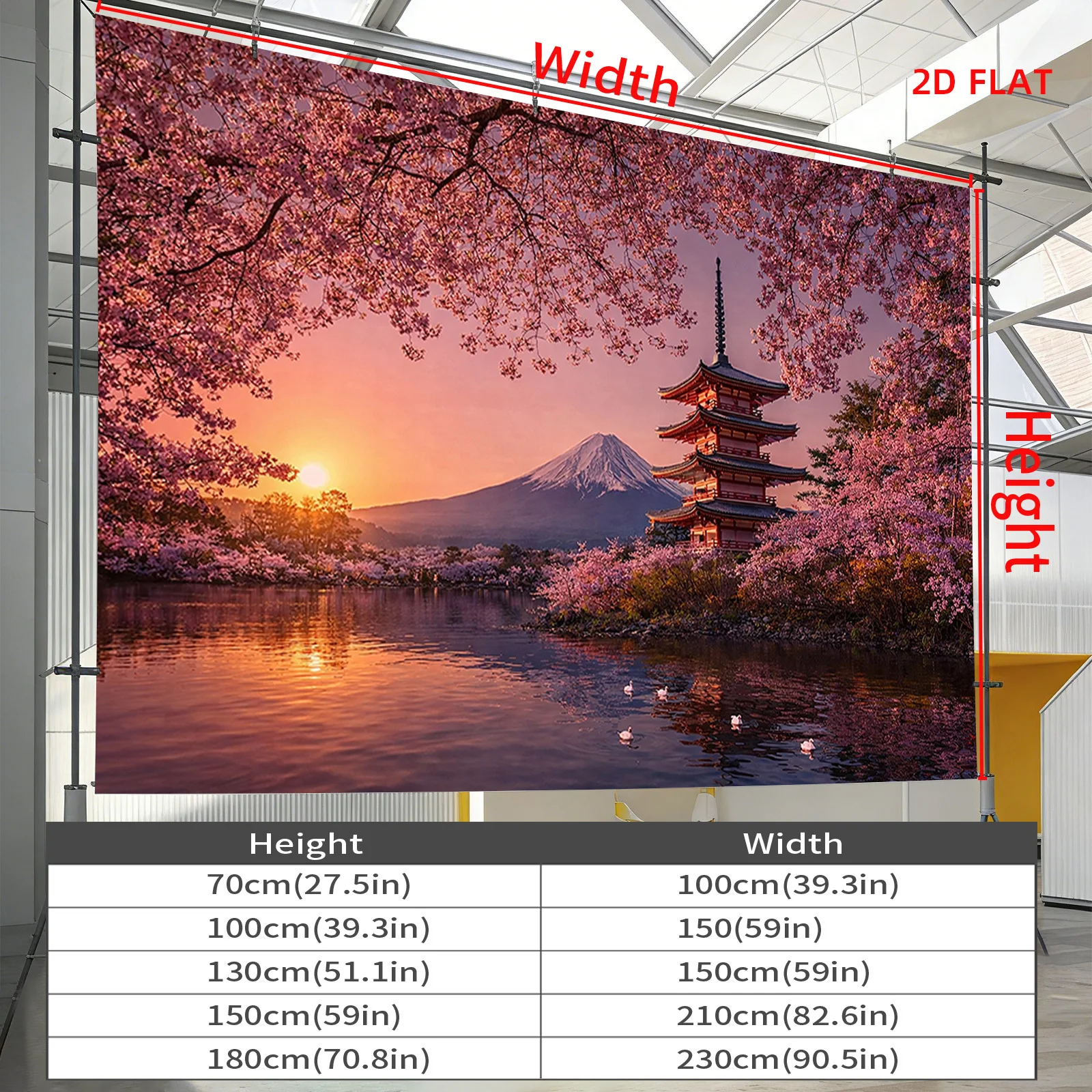 Anime Japan Landscape Fuji Sakura Cherry Blossom Pagoda Tapestry Wall Art for Boho Zen Room Decor
