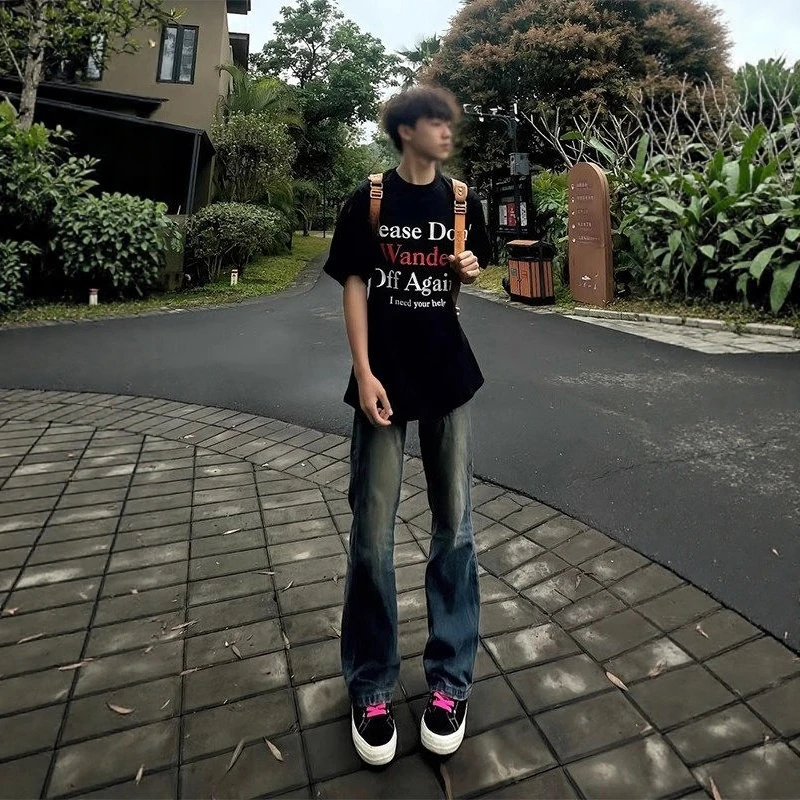 

Slim Fit Straight Leg Jeans Men's Thin Retro American Vibe Sle Casual Pants High Waist Zipper Closure Four Seasons Universal