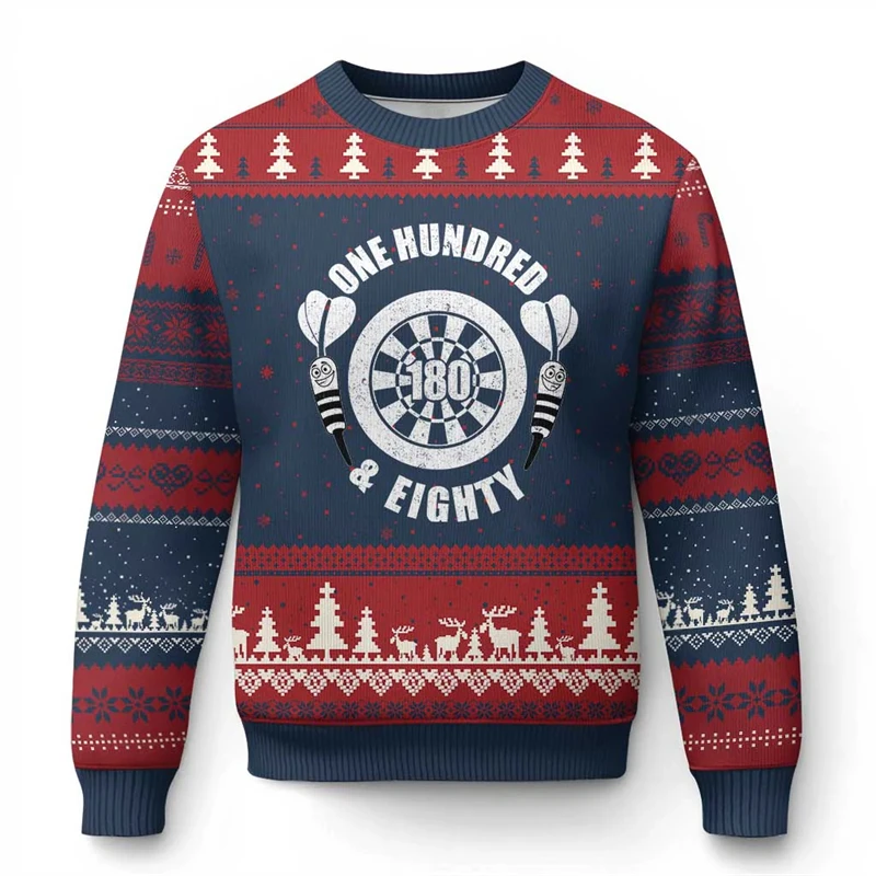 

Новинка 2026 года, уродливый рождественский свитер с рисунком дартса для мужчин, модные модные рождественские толстовки с 3D принтом, повседневные пуловеры большого размера, топы