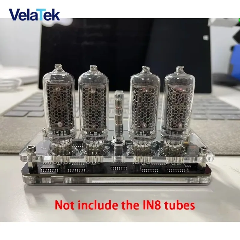 4-Digit IN-8 Glow Tube Clock, Nixie Style Clock With LED Backlight, DC5V USB Powered