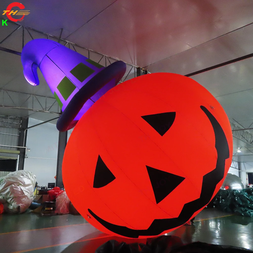 

8mH Giant Inflatable Pumpkin Spooky Halloween Outdoor Home Décor Lighting With Hat for Advertising Promotion