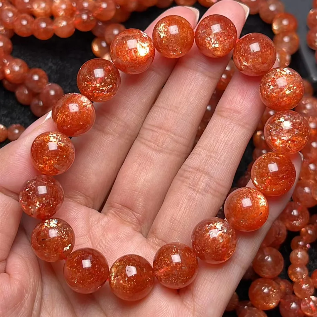 

Natural Arusha Orange Strawberry Quartz Sunstone Bracelet Orange 12mm Clear Round Beads Crystal Women Men AAAAAA