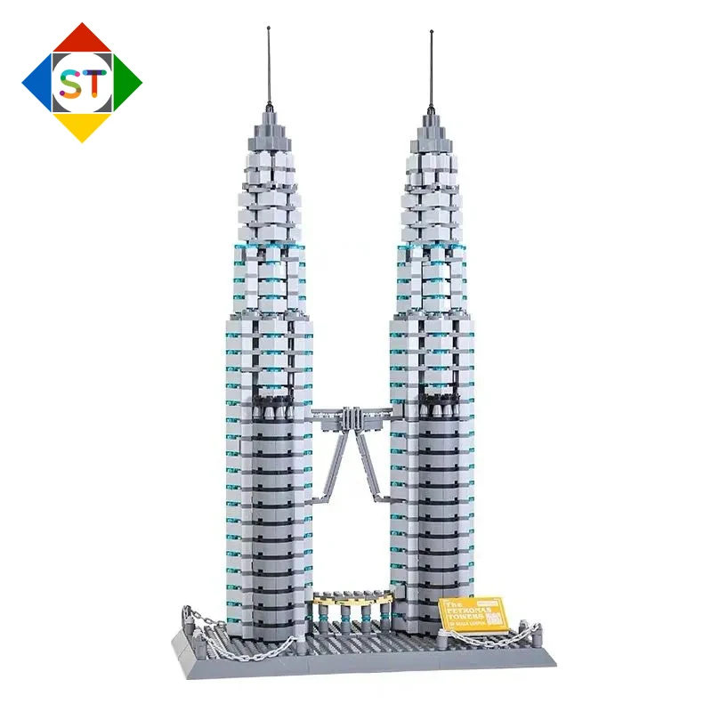 WG5213 Famous City Architecture Kuala Lumpur Petronas Twin Towers Building Blocks Children Assembled Bricks Toys Gift For Adults