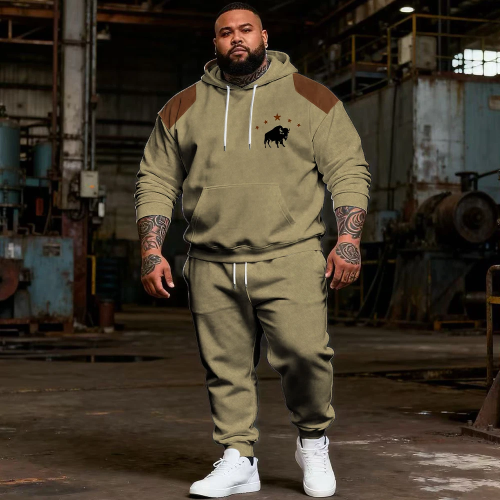 

S-9xl Мужская толстовка больших размеров из 2 предметов: корова, фактурная клетка — мягкая ткань, теплая, тонкая текстура, удобная для больших и высоких парней