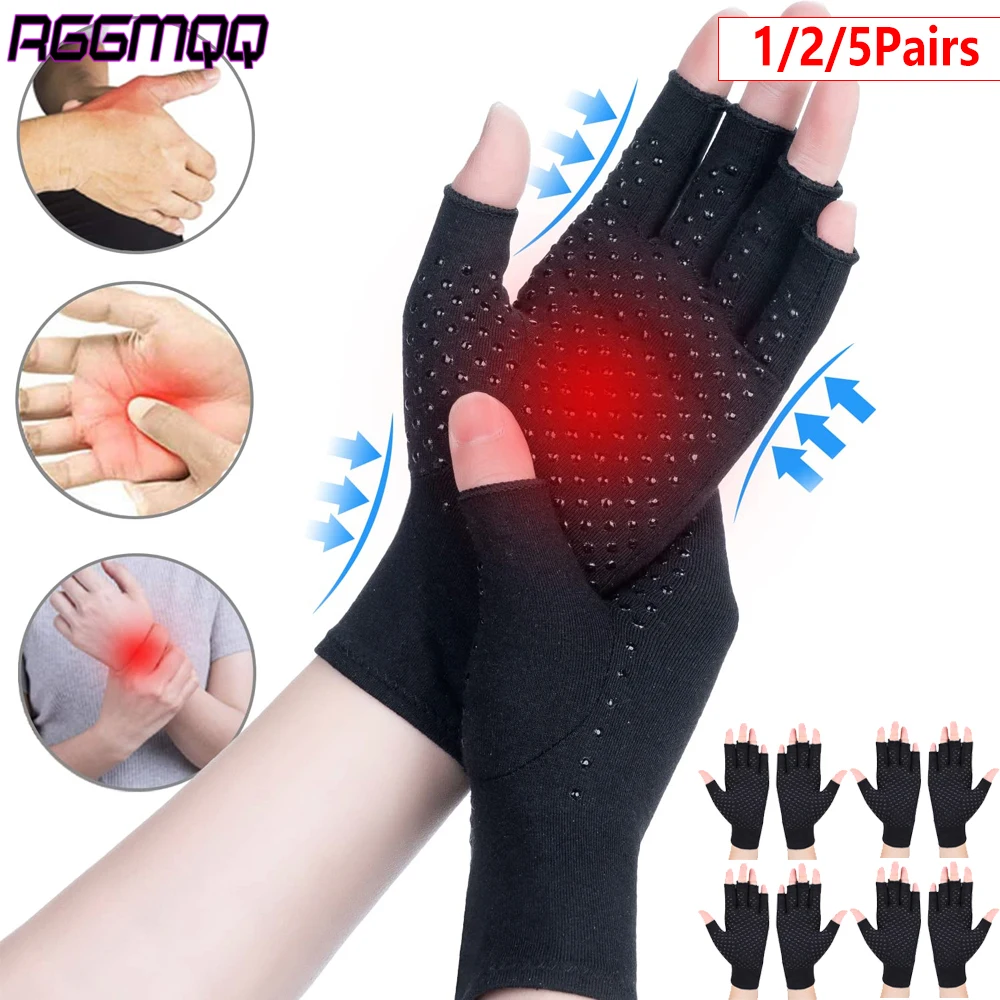 1/2/5 Pairs Arthritis Compression Gloves for Women Men,Carpal Tunnel Pain Relief,Fingerless for Typing Both Hands,Driving,Sport