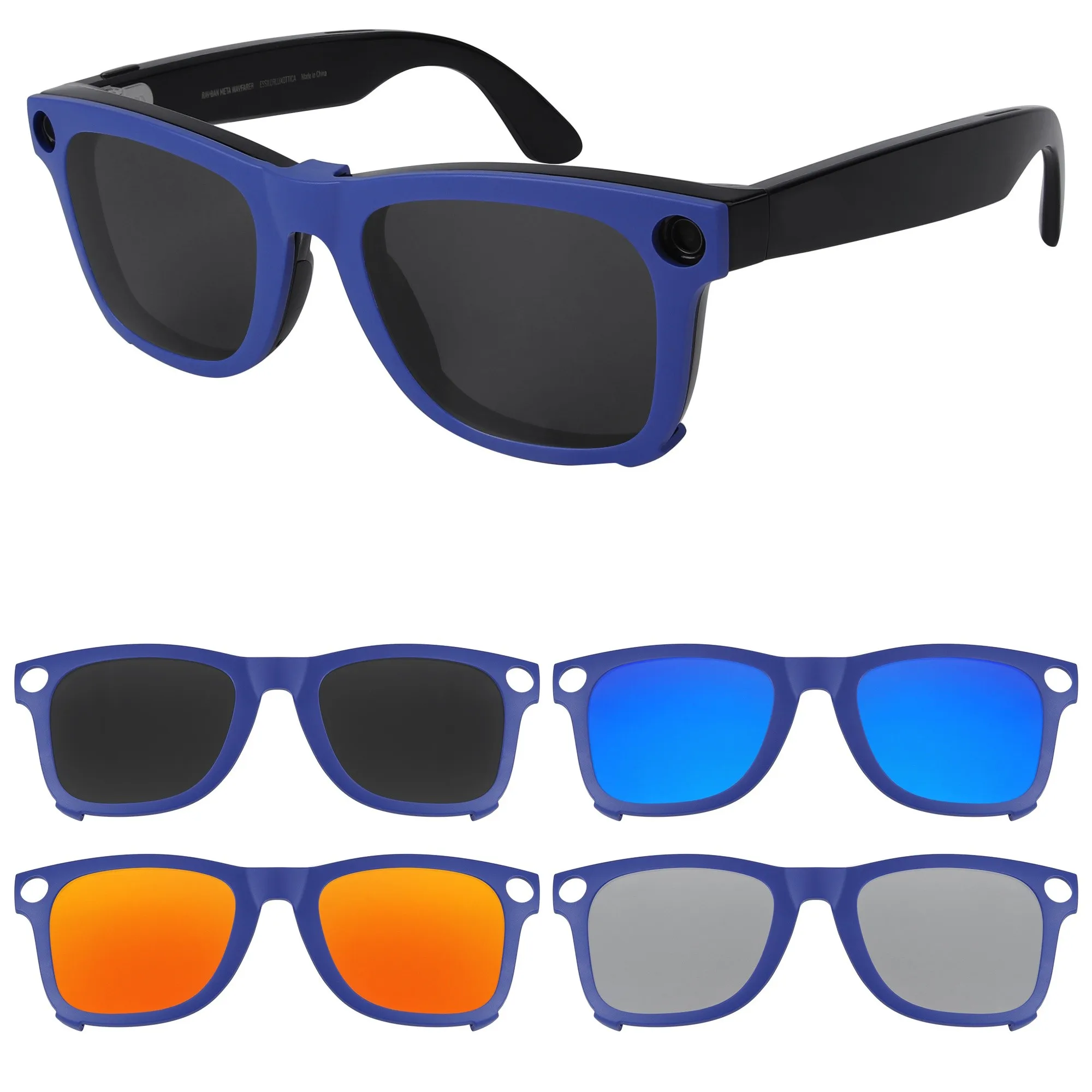 Rarayvix Polarized External Mount Clip-on Blue for Ray-Ban Meta Wayfarer RW4008 53mm for Men Women UV Protection Sunglasses