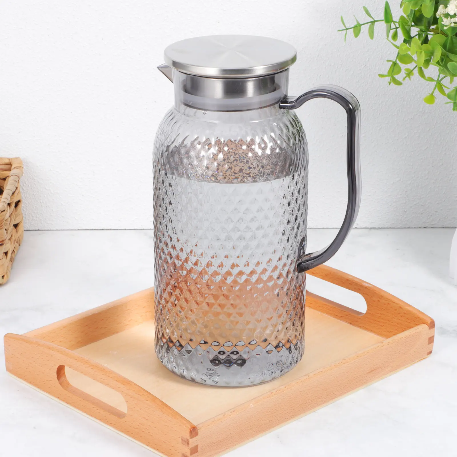 2Pcs Acrylic Juice Pitchers Plastic Sturdy Large Volume Drink Containers for Fridge Juice Storage and Tea Serving